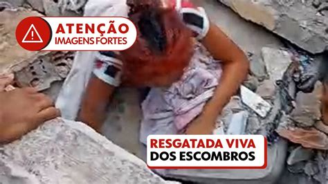 V Deo Mulher Resgatada Viva De Escombros Ap S Pr Dio Desabar