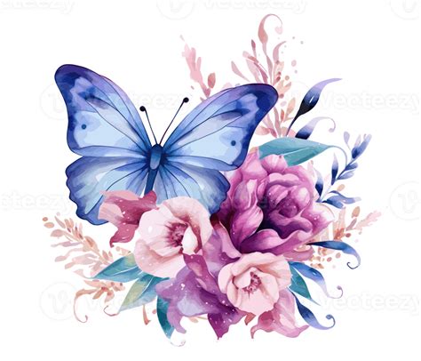 Watercolor Colorful Butterfly And Flower Png