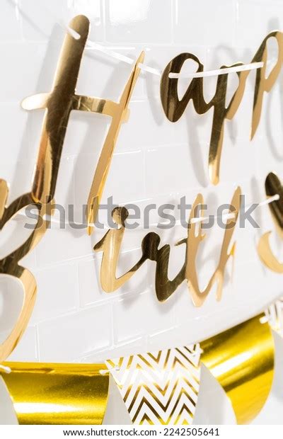 Paper Happy Birthday Gold Paper Banner Stock Photo 2242505641 ...