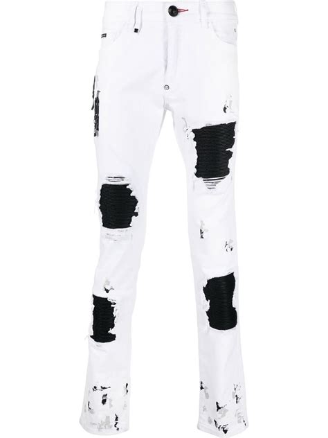 Philipp Plein Slim Fit Jeans Im Distressed Look Weiß FARFETCH DE