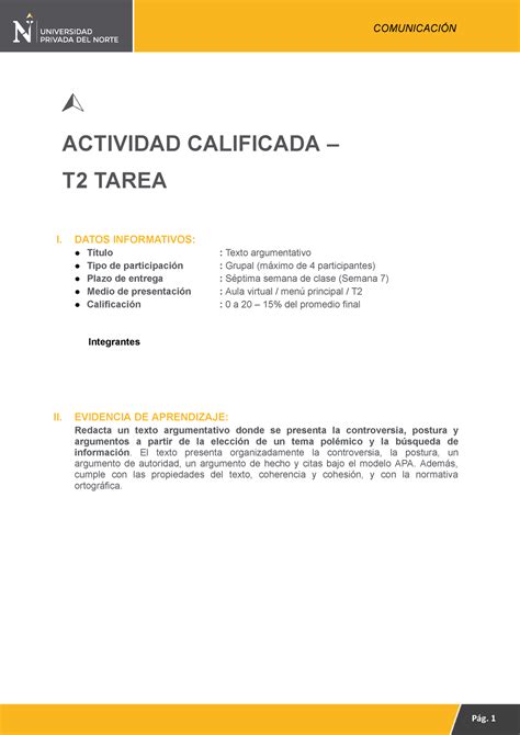 T Comunicaci N Ii Apunte Actividad Calificada T Tarea I Datos