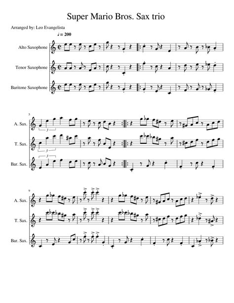 Super Mario Bros Sax Trio Sheet Music For Saxophone Alto Saxophone Tenor Saxophone