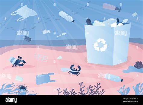 Different plastic garbage underwater. Ocean pollution background ...