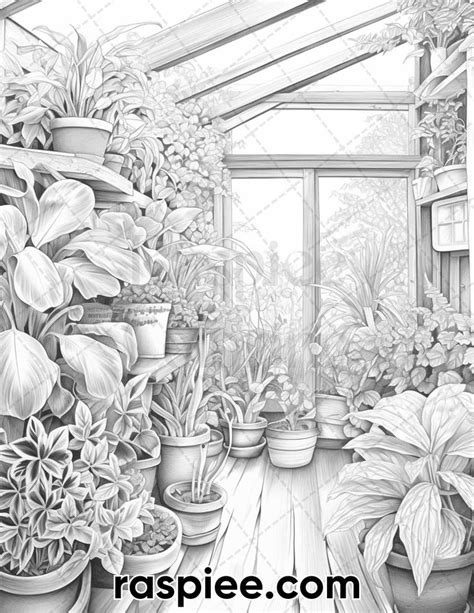 60 Victorian Greenhouse Grayscale Adult Coloring Pages Printable Pdf Victorian Greenhouse