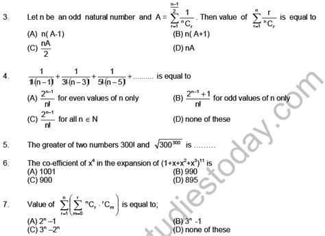 Jee Mathematics Binomial Theorem Mcqs Set C Multiple Choice Questions