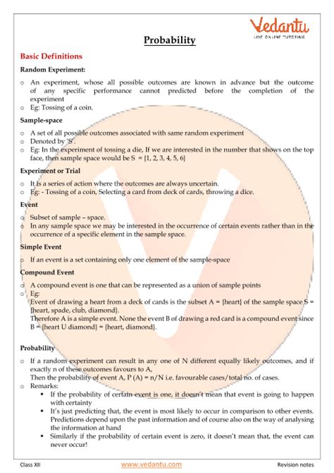 Class Maths Revision Notes For Probability Of Chapter