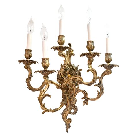 Elaborate Brass Rococco Five Candle Sconce Architectural Antiques