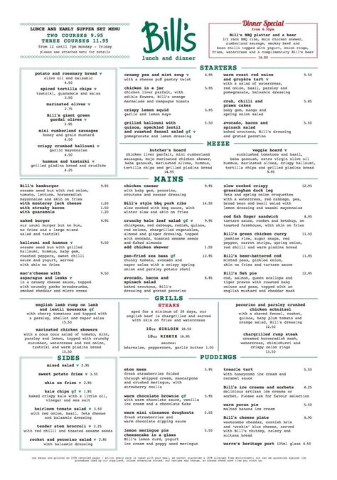 Menu At Bill S Restaurant Horsham