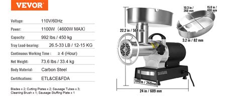 Picadora De Carne El Ctrica Resistente Vevor Lb H Capacidad W