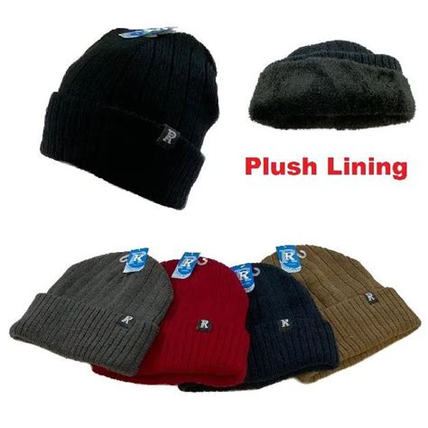 Pieces Plush Lined Knit Toboggan Winter Beanie Hats At