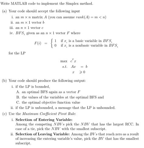 Write Matlab Code To Implement The Simplex Method