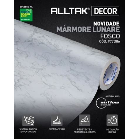 Vinil Adesivo Alltak Decor Marmore Lunare Fosco 122m Alterosa Decor