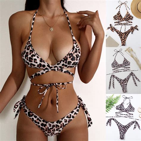 Traje De Ba O De Leopardo Con Lazo Lateral Para Mujer Bikini Bandeau