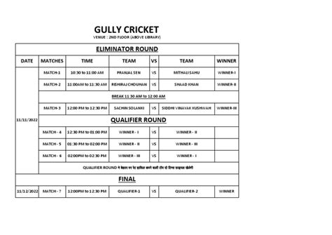 Cricket Schedule | PDF