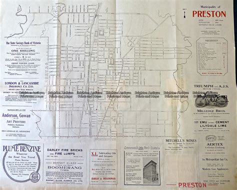 Antique Map 9-160 Melbourne Street Map - Preston originally printed c ...