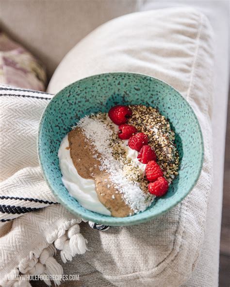 Delicious Greek Yogurt Breakfast Bowl With Nut Butter And Berries Yummy