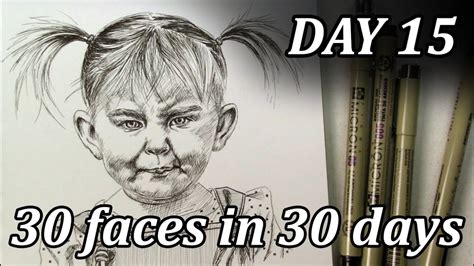 30 Faces In 30 Days Art Challenge Day 15 Ink Portrait Drawing Demo Youtube