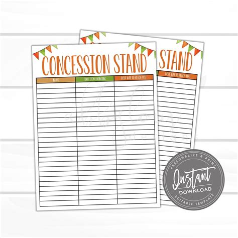 Concession Stand Sign Printable