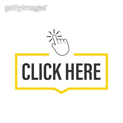 Click Here Button With Hand Pointer Clicking Vector Stock Illustration