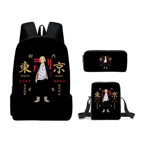 3 pçs conjunto Tokyo Revengers Satchel 3D Print Estudantes Mochila