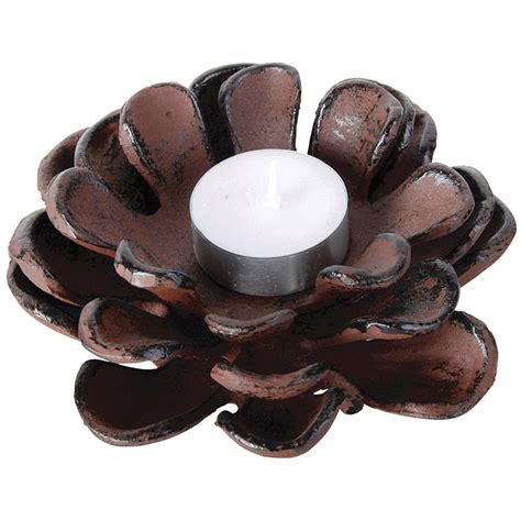 Open Pinecone Tealight Holder Cast Iron Antique Brown Esschert