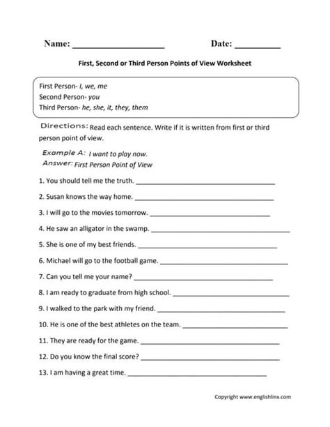 First, Second or Third Person Points of View Worksheet | PDF ...