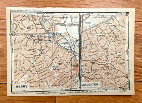 Antique Derby Leicester England Map From Baedekers Atlas Of