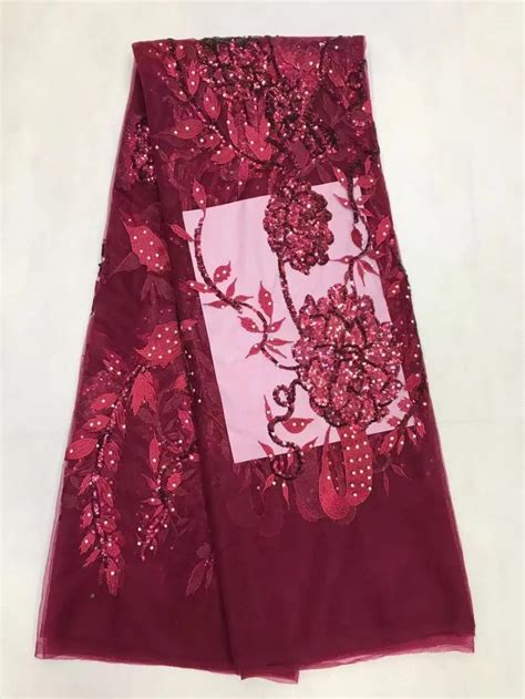 African Wedding Dress Burgundy Sequins Fabric Lacelace Aliexpress