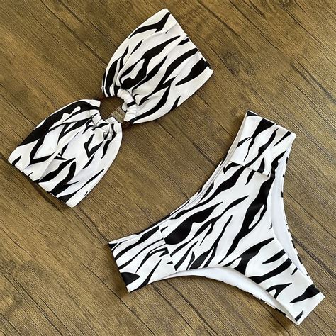 Bikini Estampado De Cintura Alta Para Mujer Traje De Ba O De Banda Con Realce Ropa