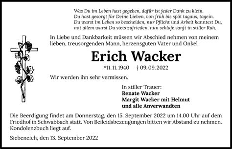 Traueranzeigen Von Erich Wacker Trauerundgedenken De