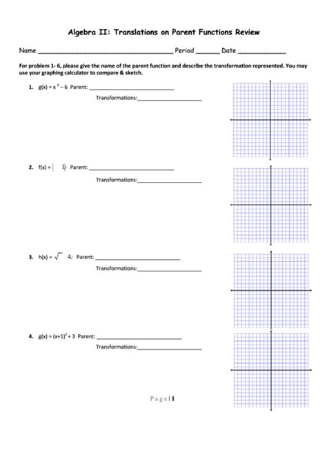 Parent Function Review Worksheet Answers Escolagersonalvesgui