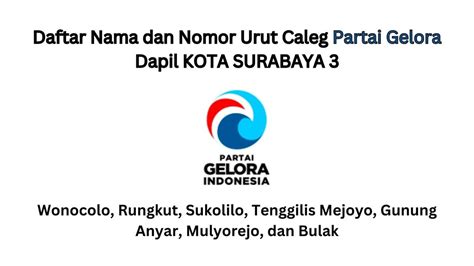 Ini Dia No Urut Dan Daftar Caleg Partai Gelora Di Kota Surabaya Dapil 3