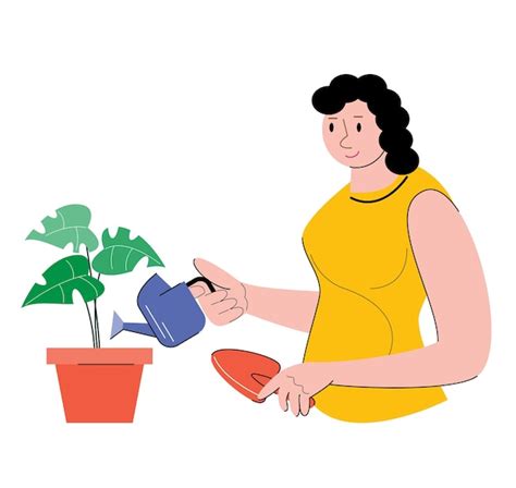 Personaje de hobby plantando árboles ilustración vectorial Vector Premium