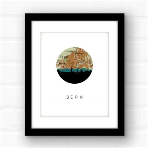 Bern city skyline with vintage Bern map | wanderlust gifts and home decor