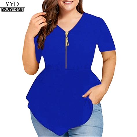 Plus Size 5xl Summer Tops For Womens Tops And Blouses 2018 Elegant Solid Zipper Shirts Tunic