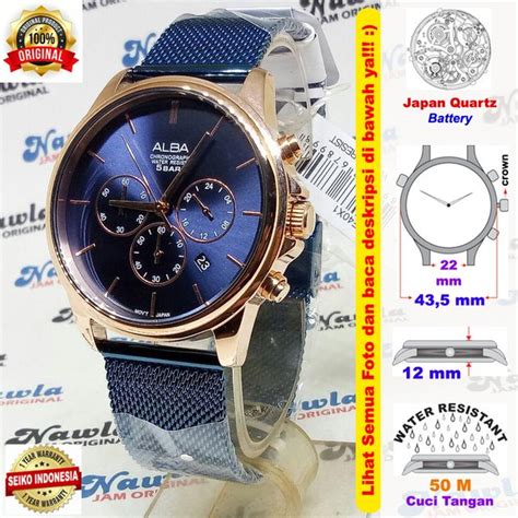 Jual Alba Quartz At E X Chronograph Blue Shark Mesh Jam Tangan Pria