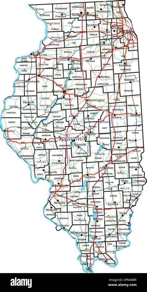 Illinois road and highway map. Vector illustration Stock Vector Image ...