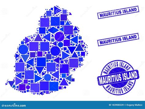 Mappa E Francobolli Dell Isola Di Mauritius A Mosaico Geometrico Blu