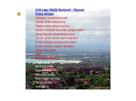 PPT - Lirik Lagu Wajib Nasional – Tanah Airku Ciptaan : Ibu Sud ...