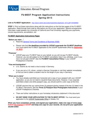 Fillable Online Eap Ucop Application Instructions FU Best Spring 2013