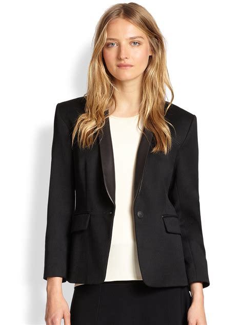 Lyst Rag Bone Harper Leather Trimmed Wool Tuxedo Blazer In Black