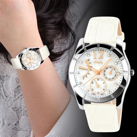 Sharphy Montre Femmes Marque De Luxe Diamant Vrai Cuir Blanc Achat