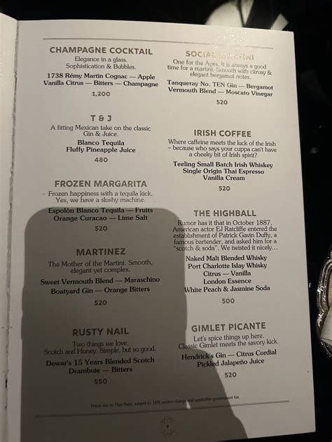 Menu at BKK Social Club, Bangkok