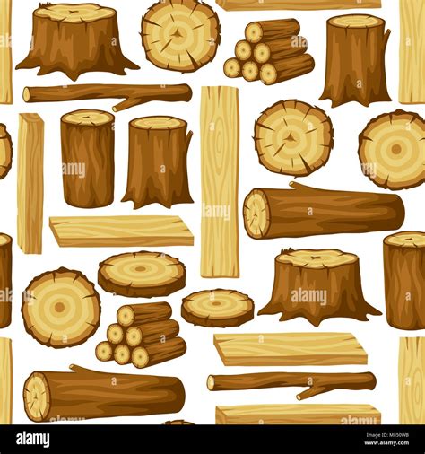 Seamless Pattern With Wood Logs Trunks And Planks Background For