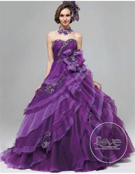 Gorgeous Sweetheart Embroidery Appliques Purple Organza Layered Ball