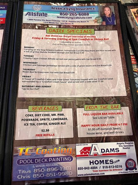 Menu At Dat Cajun Place Cafe Panama City Beach Thomas Dr