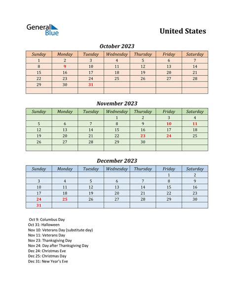 Q4 2023 Quarterly Calendar With United States Holidays