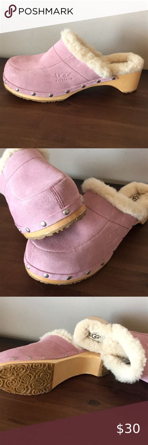 Ugg Pink Leather And Wood Clogs Us 8 Uggs Womens Uggs Clogs