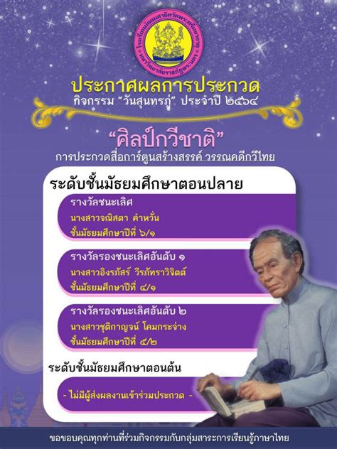 ประกาศผลการประกวดสอการตนสรางสรรค โรงเรยนมธยมสาธตวดพระศร