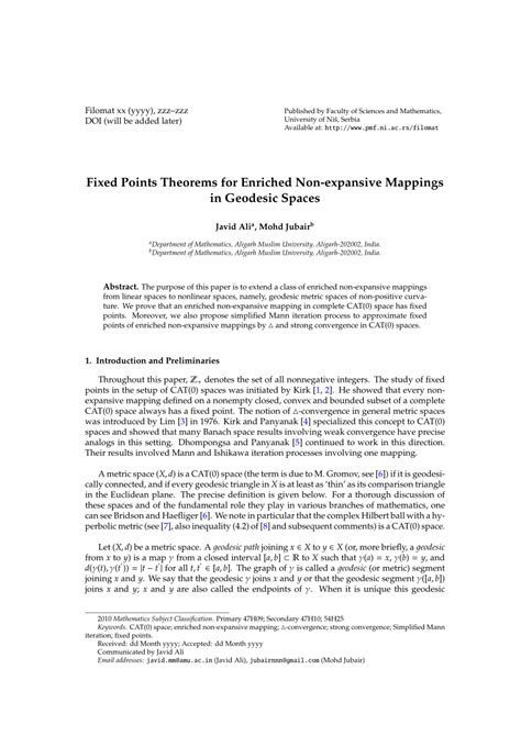 Pdf Fixed Points Theorems For Enriched Non Expansive Mappings In